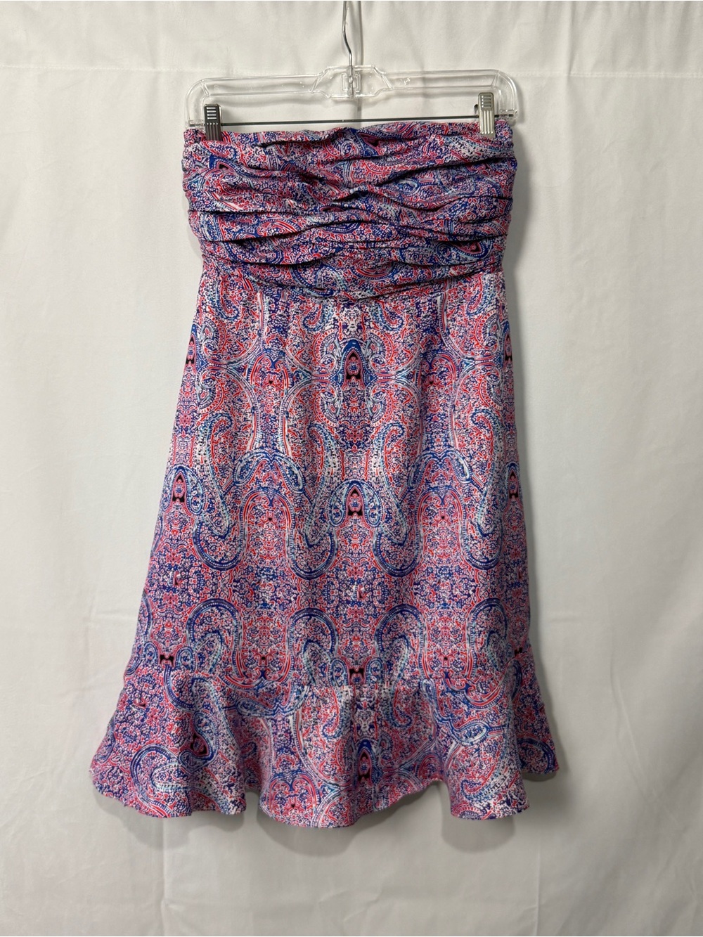 Outback Red Paisley Strapless Ruched Ruffle Mini Dress Size 2